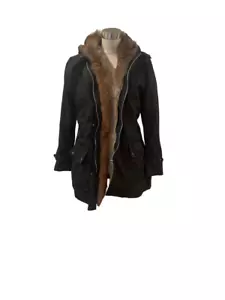 Neu ohne Etikett ASOS schwarze abnehmbare Anorak Utility-Jacke mit Kunstfell gefüttert S M - Bild 1 von 6