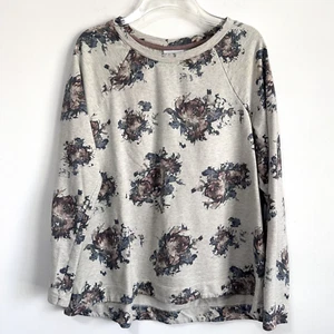 J Jill Floral Sweatshirt M Pleat Back Oatmeal Roses Floral Pullover Long Sleeve - Picture 1 of 11