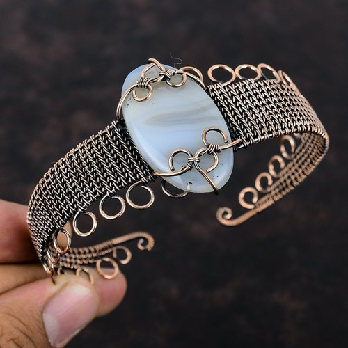 VALENTINO Pietra Preziosa Agata Botswana Gioielli Rame Sorella Regalo Avvolto Polsino Regolabile