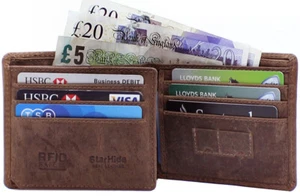 StarHide Leather RFID Blocking Wallets For Men Genuine Distressed Hunter Leather - Picture 1 of 23