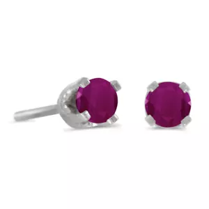 14k Petite White Gold Round Genuine Ruby Stud Earrings - Picture 1 of 3