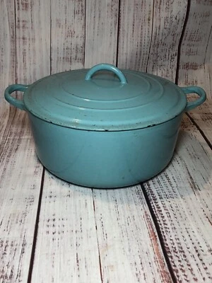 Horno holandés redondo de hierro fundido vintage años 50 Le Creuset E 9,5” 4,5 qt Francia París azul Foto 1 de 4