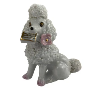 Vintage Spaghetti Poodle Dog Newpaper Figurine Hand Painted Japan Miniature - Picture 1 of 6