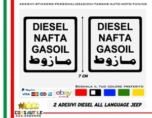 2 ADESIVI DIESEL NAFTA GASOIL ALL LANGUAGE 4X4 JEEP FORISTRADA SERBATOIO TAPPO - Picture 1 of 1