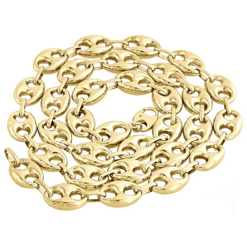 Collana in vero oro giallo 10 carati 3D cavo puff Gucci maglia catena 13 mm 22 30 pollici