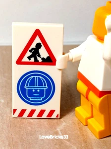 New LEGO Construction Sign Printed 2x4 Hardhat Building Zone Warning Hazard - Picture 1 of 1