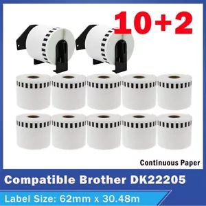 10+2 DK22205 Continuous Label Rolls for Brother DK-22205 QL810W QL820NWB QL1060 - Picture 1 of 8