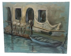 " RETI A CHIOGGIA 1974 " ADORNI 40X50 DIPINTO OLIO SU TELA CERTIFICATO - Picture 1 of 2