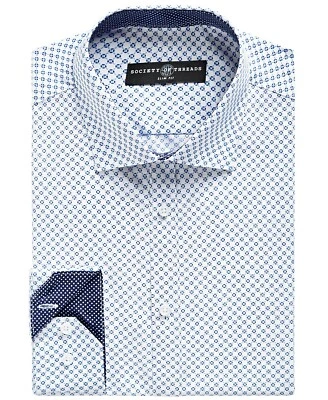 Camisa de vestir Society of Threads para hombre ajustada elástica estampado geográfico blanca mediana Foto 1 de 4
