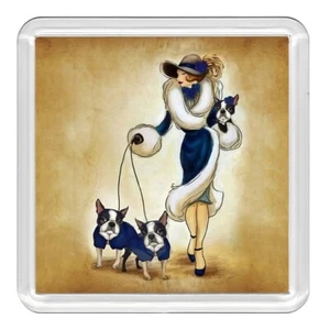 Boston Terrier Dame & Hunde Hund Acryl Untersetzer Neuheit Trinkbecher Matte tolles Geschenk - Bild 1 von 1