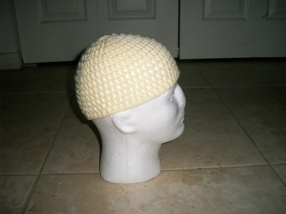 Adulto BLANCO Hecho a Mano Crochet Musulmán Koofi Kufi Topi Gorra Sombrero Islam Gorro Harley Foto 1 de 4