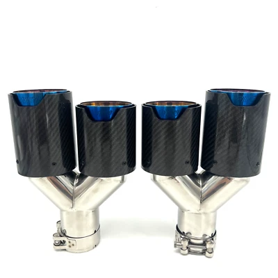 2.5'' 63mm For BMW Carbon Fiber Dual Exhaust Dual End Tip Tail Pipe Muffler Blue - Image 1 of 3