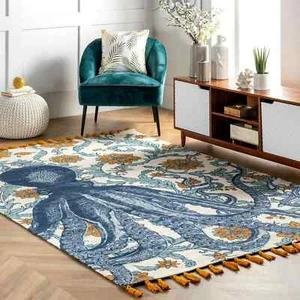 Coastal Area Rug Nautical Octopus Tropical Ocean Modern Sun Living Bed Room 5x8 - Picture 1 of 24