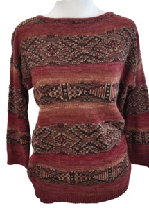 Chaps Denim Aztec Sweater Womens Small Red Textured Linen Blend Southwestern - Picture 1 of 9