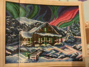 STUNNING SHOWPIECE SAMPLER DEPICTING NORTHERN LIGHTS IN SKY CROSS STITCH CHART - Picture 1 of 1