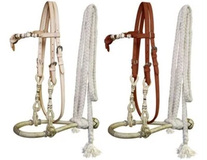 Showman Leather Futurity Knot Rawhide Show Bosal w/ Cotton Mecate Reins - Picture 1 of 4
