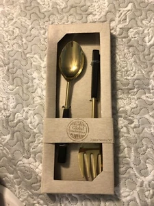 Authentic "Global Marketplace" 2-Piece Serving Set Gold Metal Black Handle Fork - Picture 1 of 7