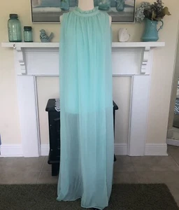 Vtg 70s Aqua Chiffon Dress Vtg SZ 4(Bust 38") Sheer Layered Evening Party Event - Picture 1 of 14