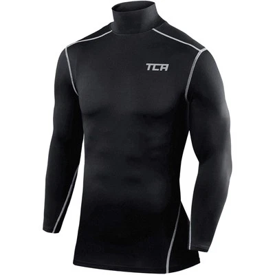 TCA Pro Performance Mock Mens Compression Top Black Long Sleeve Running Run - Image 1 of 2