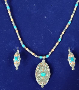 Vintage Michal Golan Necklace Pendant & Earrings Set Multicolor Stones Beaded TR - Picture 1 of 10
