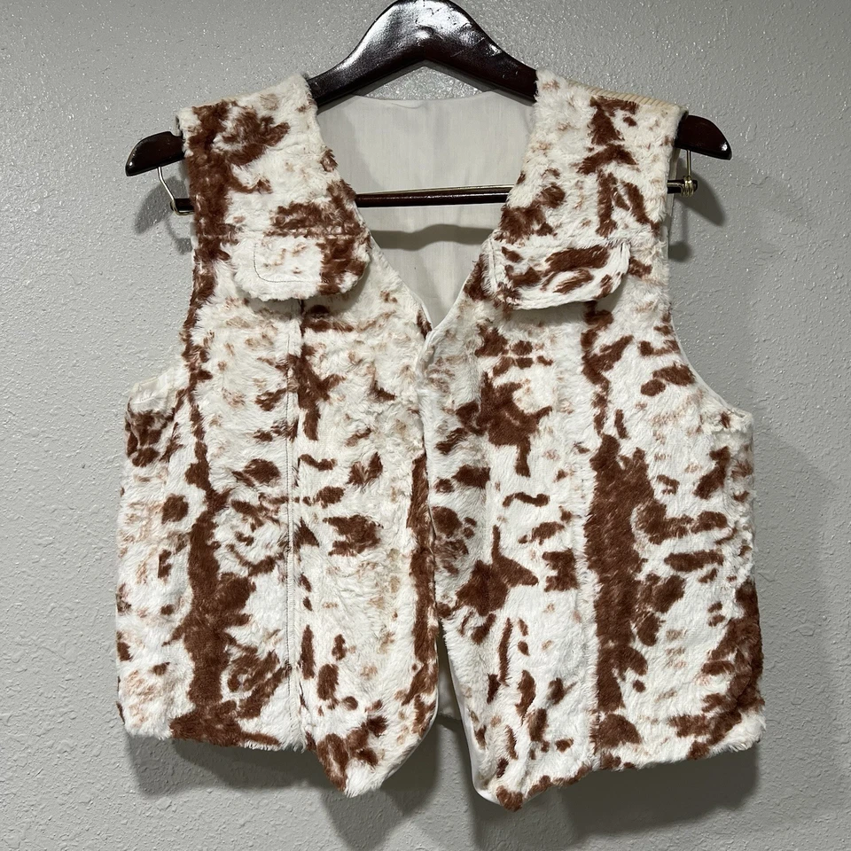 Colete de veludo marrom com estampa de vaca anos 80 vintage sem etiquetas pele sintética faroeste rodeio cowboy - Imagem 1 de 4