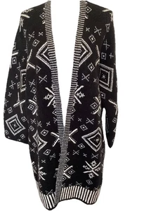 Old Navy Damen Open Front Cardigan Strick Pullover XL Geometrisches Muster Schwarz Weiß - Bild 1 von 8