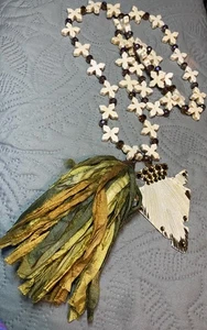 Southwest Boho Cross Beaded Necklace With Large Metal Arrowhead Silk Tassel - Picture 1 of 4
