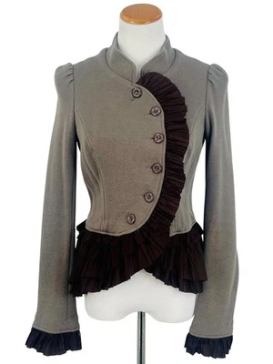 Jaqueta militar Y2K Free People verde oliva marrom babado steampunk boho academia - Imagem 1 de 4