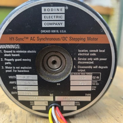 Bodine Electric 34T3BEHD Hy-Snyc AC Synchronous / DC Stepping Motor, 2.6V, 5.5A - Image 1 of 2