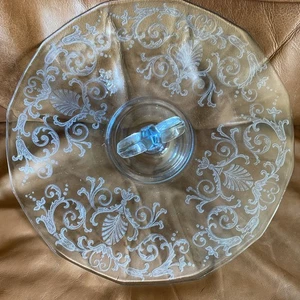 Vintage Rare Fostoria Versailles Azure/Blue Sandwich Tray Center Handle Vintage - Picture 1 of 4