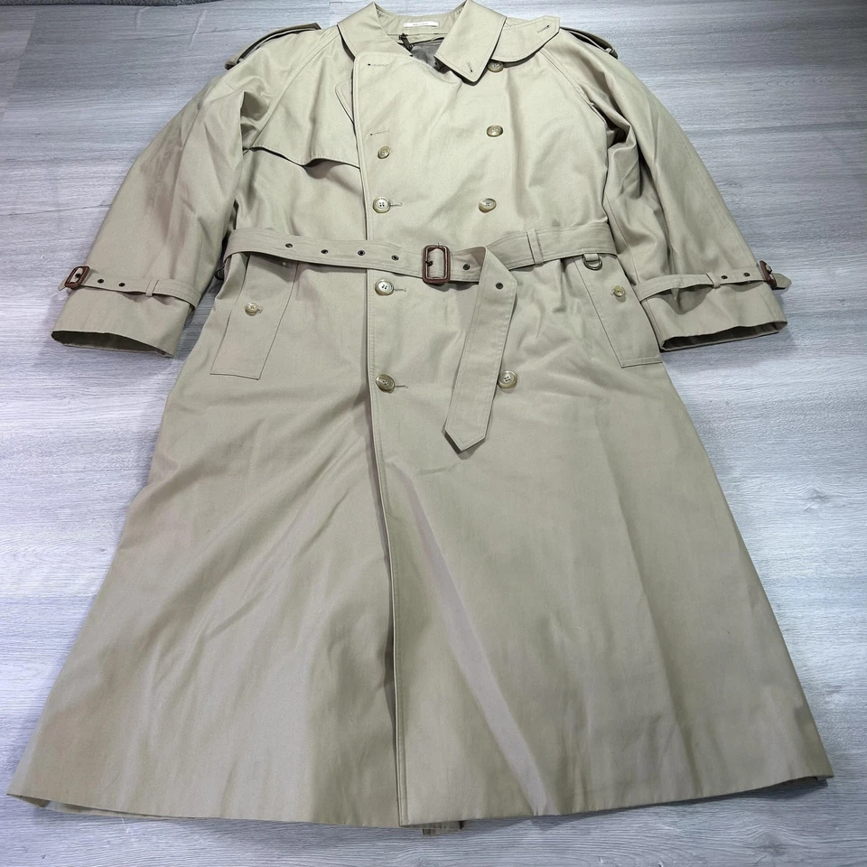 Sanyo Trench Coat Mens 42R Tan Double Breasted Belted Made in Japan Wool Liner - Image 1 of 4