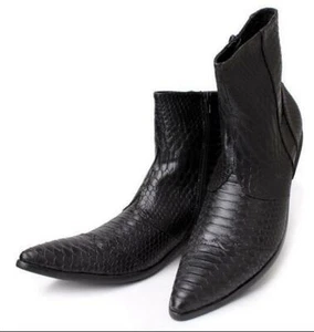 Nuevo Para Hombres Cuero Real Punta Punta Puntiaguda Punk Alto -top Vaquero Chelsea Botines Zapatos - Imagen 1 de 4