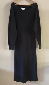 By Anthropologie Black Viscose Ribbed Maxi Dress Minimalist Side Slits Size 2X - Picture 1 of 16