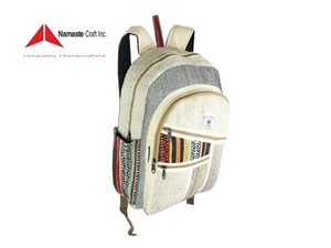 Reiner Hanf Rucksack mehrere Taschen für Laptopfach Tragen auf Reisen Made in Nepal - Bild 1 von 5