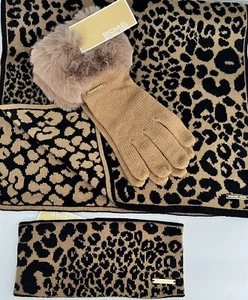 Michael Kors 3-Piece Set XL SCARF/WRAP, HEADBAND & GLOVES w/ Faux Fur Leopard * - Picture 1 of 4