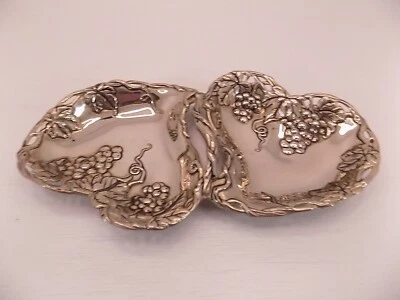 Godinger Double Heart Silver Dish Grape Plated Design Art Candy Dish - Image 1 of 4