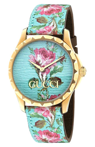 Orologio Gucci YA1264085 38mm Quadrante floreale acqua con cassa PVD oro giallo