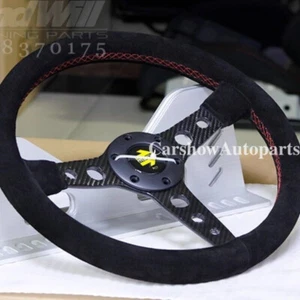 MOMO 350mm 14' Suede Leather Carbon Fiber Red Stitching Sport Steering Wheel - Picture 1 of 6