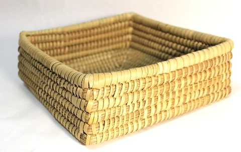 Vintage Basket Pine Needle Natural Coil 9" Square Box Cover