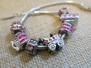 925 ECHT SILBER *** Charm Bead Armband-Modul Anhänger mit Zirkonia pink / rosa - Picture 1 of 35