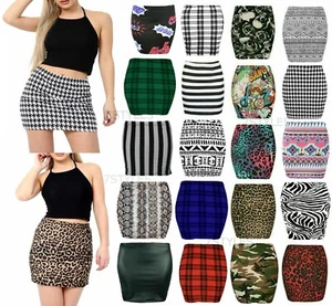 WOMEN SHORT MINI SKIRT BODYCON PRINTED HIGH WAIST PENCIL TUBE SUMMER PLUS SIZE - Picture 1 of 56