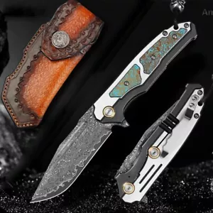 Cuchillo de bolsillo japonés VG10 forjado Damasco supervivencia rodamiento de... - Imagen 1 de 10