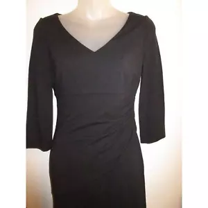 Diane von Furstenberg 2 Bevin 3/4 Sleeve Ruched Waist Dress Black Sheath Midi - Picture 1 of 6