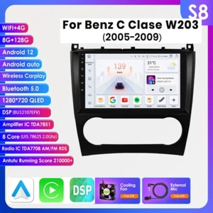 8+128GB Android 12 Autoradio GPS WIFI per Mercedes Benz Classe C W203 C200 C230 - Foto 1 di 24
