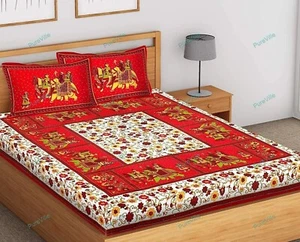 Red Color Floral Pattern Cotton Handmade With 2 Pillowcases Doppelbettlaken - Picture 1 of 6