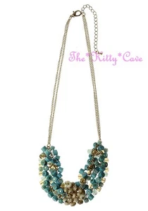 Chic Boho Turquoise Cream Amber & Mint Green Cluster Beads Matte Gold Necklace - Picture 1 of 2
