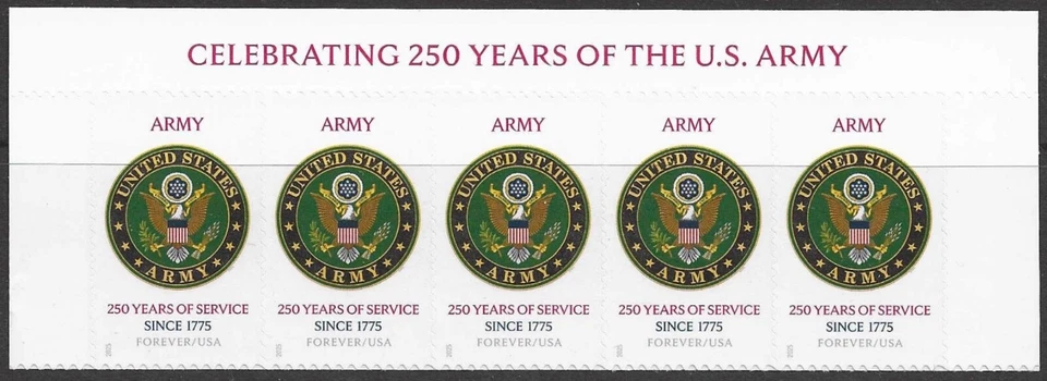 USA Sc. 6003 (F) U.S. Army 2025 MNH inscription strip of 5 - Image 1 of 1