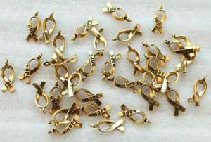 3 Awareness Ribbon Hope Charms Antique Gold Tone 18 x 8 mm U.S Seller 1388 - Picture 1 of 2