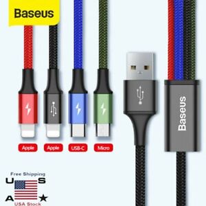 Baseus 4 in 1 Multi USB Charging Cable Fast Charger Cord For iPhone Type C Micro