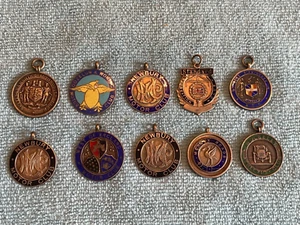 X10 Silver Motor CLUB / ONE Cycle & Car Club Medal ENAMEL FOBS - 1920’s ON - Picture 1 of 8